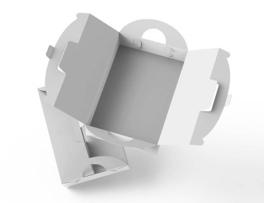 3d ayarla tutamacını, hediye veya gıda karton paketi ile beyaz kutu tasarım anlamları için render, görünümü top