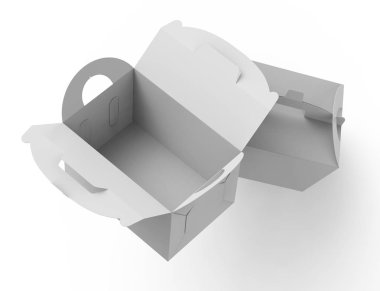 Boş kağıt kutusu 3d ayarla tutamacını, hediye veya gıda karton paketi ile render yükseltilmiş görünümünde Tasarım kullanımlar için