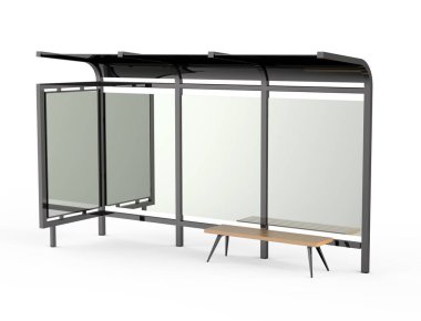 3D render otobüs sığınak, boş kopya alanı reklam veya tanıtım içerik için otobüs istasyonu billboard siyah