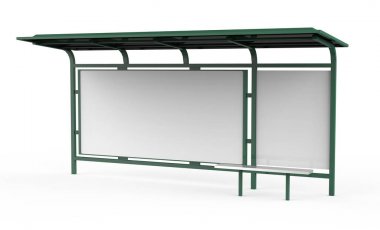 3D render otobüs sığınak, boş kopya alanı reklam veya tanıtım içerik için otobüs istasyonu billboard yeşil