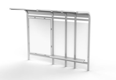 3D render otobüs sığınak, boş kopya alanı için reklam veya tanıtım içeriği, otobüs istasyonu billboard