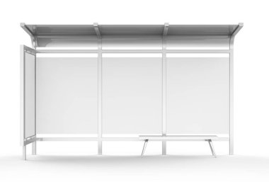 3D render otobüs sığınak, boş kopya alanı için reklam veya tanıtım içeriği, otobüs istasyonu billboard