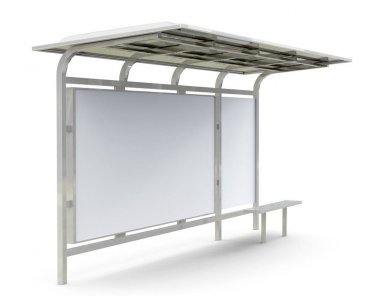 3D render otobüs sığınak, boş kopya alanı için reklam veya tanıtım içeriği, otobüs istasyonu billboard