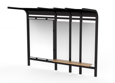 3D render otobüs sığınak, boş kopya alanı reklam veya tanıtım içerik için otobüs istasyonu billboard siyah