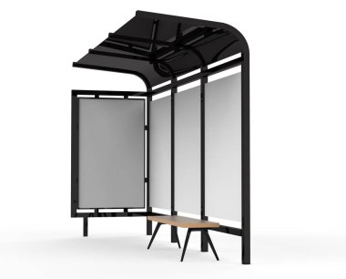 3D render otobüs sığınak, boş kopya alanı reklam veya tanıtım içerik için otobüs istasyonu billboard siyah