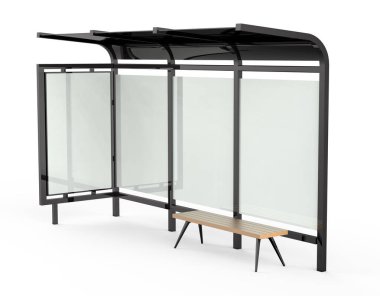 3D render otobüs sığınak, boş kopya alanı reklam veya tanıtım içerik için otobüs istasyonu billboard siyah