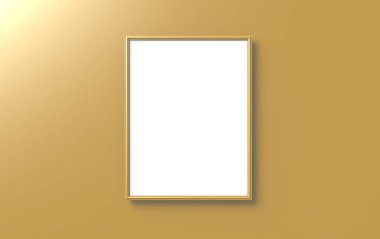 Altın resim çerçevesi, 3d render, tasarım kullandığı kopya alanı ile izole boş çerçeve altın arka plan