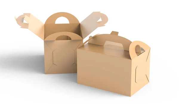 Kraft Box Handle Gift Food Carton Package Set Render Design — Stock Photo, Image