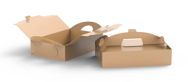 クラフト ボックス セットを でハンドル ギフトや食品の箱パッケージでレンダリングのデザインを使用して 昇格を表示 — ストック写真