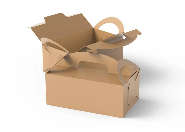 Kraft Box Handle Gift Food Carton Package Set Render Design — Stock Photo, Image