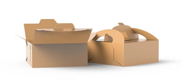 Kraftbox Mit Griff Geschenk Oder Lebensmittelkarton Set Render Für Designzwecke — Stockfoto