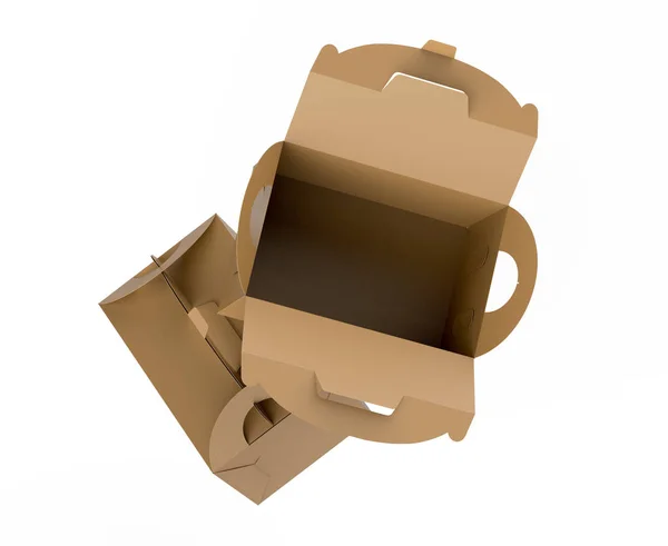 Kraft Box Handle Gift Food Carton Package Set Render Design — Stock Photo, Image