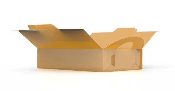 Golden Box Handle Gift Food Carton Package Render Design Uses — Stock Photo, Image