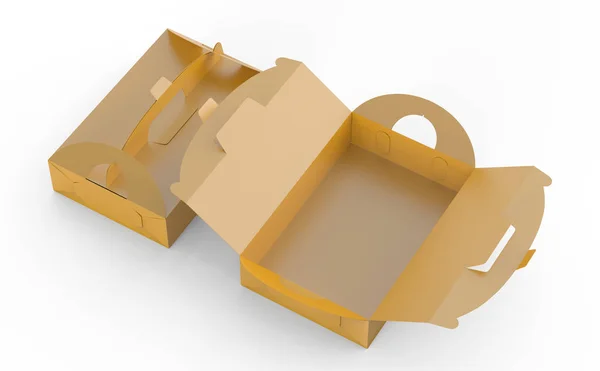 Zlatý Box Popisovač Dar Nebo Potravin Kartonu Vykreslení Pro Design — Stock fotografie