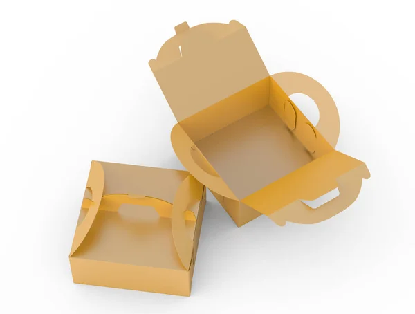 Caja Oro Con Mango Regalo Paquete Cartón Alimentos Render Para —  Fotos de Stock