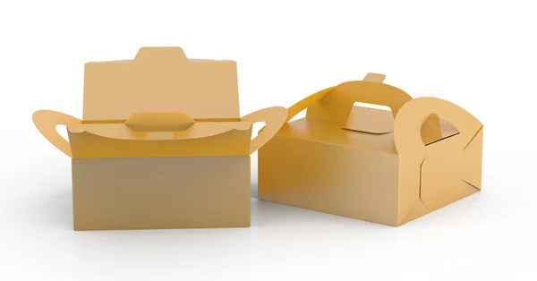 Golden Box Handle Gift Food Carton Package Set Render Design — Stock Photo, Image