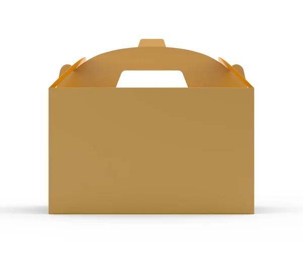 Golden Box Handle Gift Food Carton Package Render Design Uses — Stock Photo, Image
