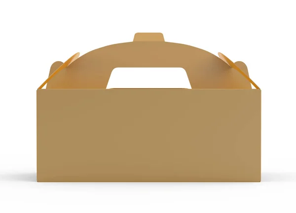 Золотая Коробка Ручкой Подарочной Картонной Упаковкой Рендеринге Дизайнерских Целей Вид — стоковое фото
