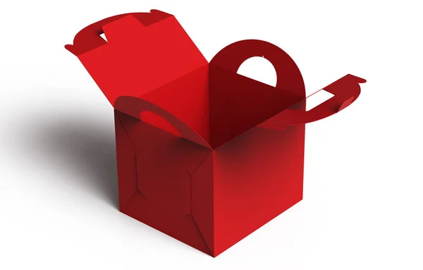 Caja Cartón Roja Aislada Con Mango Ilustración Sobre Fondo Blanco — Foto de Stock