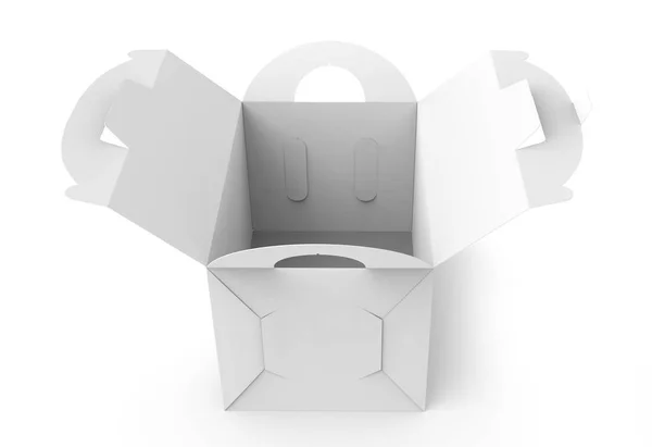 Caixa Papel Aberta Branco Com Alça Presente Pacote Papelão Alimentos — Fotografia de Stock