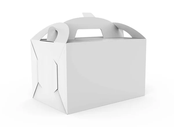 設計用 レンダリングでハンドル ギフトまたは食品の箱パッケージに空白の紙箱 — ストック写真