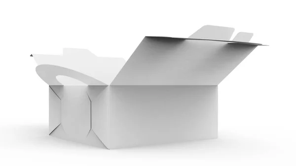Leere Offene Papierschachtel Mit Griff Geschenk Oder Lebensmittelverpackung Render Für — Stockfoto