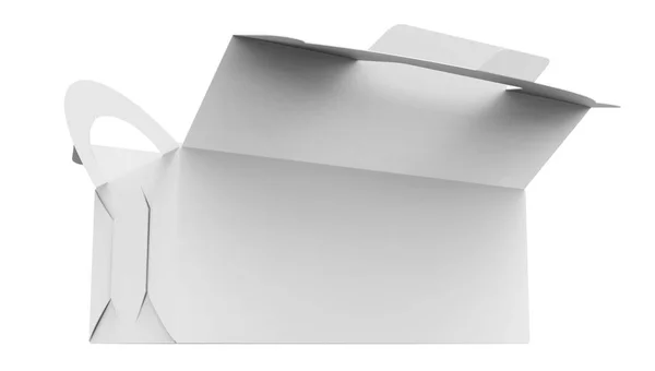 Caja de papel abierta en blanco con asa — Foto de Stock