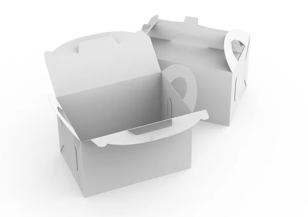 Caixa Papel Branco Com Alça Presente Pacote Papelão Alimentos Definido — Fotografia de Stock