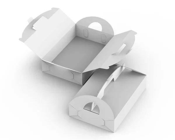 Blank Paper Box Handle Gift Food Carton Package Set Render — Stock Photo, Image