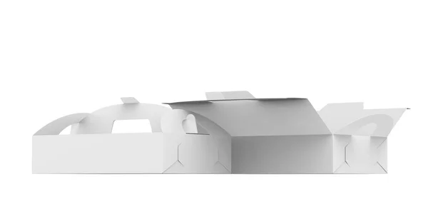 Caja Papel Blanco Con Asa Regalo Paquete Cartón Alimentos Render —  Fotos de Stock