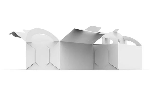 Witte Vakken Met Handvat Cadeau Voedsel Karton Pakket Render Voor — Stockfoto