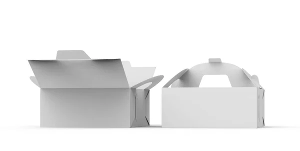 Порожня Коробка Ручкою Подарунковою Або Продовольчою Коробкою Встановлена Рендерингу Дизайну — стокове фото