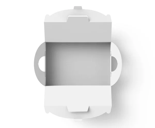 ハンドル ギフトまたは食品カートン パッケージの白いボックス デザイン用レンダリング トップ ビューを開くボックス — ストック写真