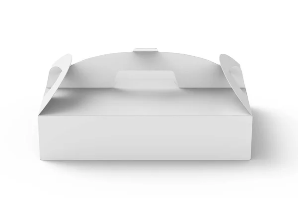 白色盒带手柄 礼品或食品纸盒包装在3D 渲染为设计使用 高视图 — 图库照片