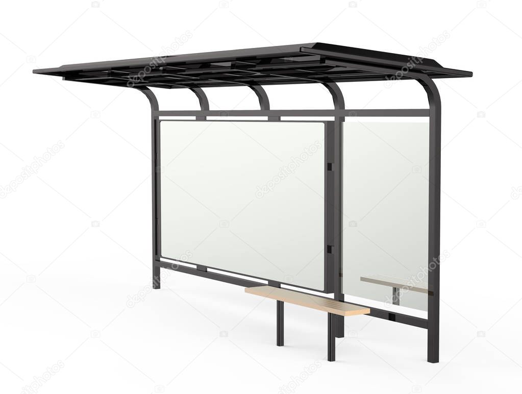 3D render bus shelter, blank copy space for advertising or promotional content, bus station billboard in black