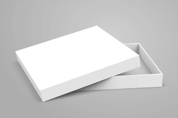 Caja Blanca Abierta Blanco Sobre Fondo Gris Claro Ilustración — Vector de stock