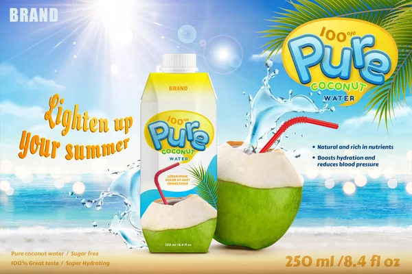 Coconut water drink on summer beach — Stock Vector