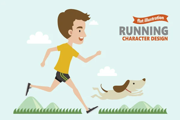 Running man with pet — Stock Vector