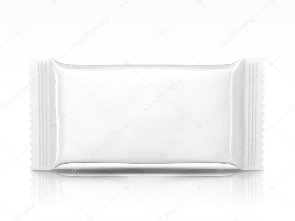 Blank snack package design in 3d illustration isolated on white background