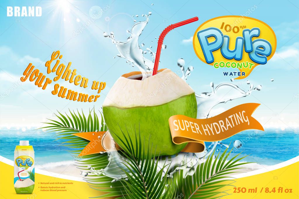 Coconut water drink on summer beach