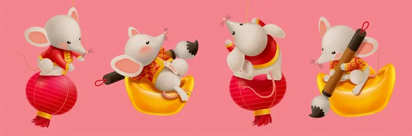 Quatro ratos em traje chinês — Vetor de Stock