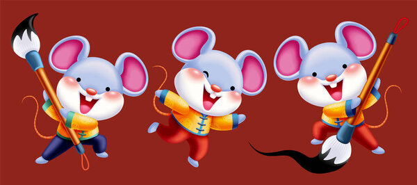 Крыса держит кисть для каллиграфии
