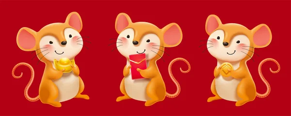 Brown mice holding red packet — Stock Vector