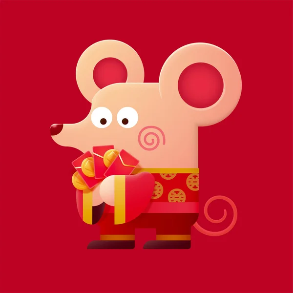 Mignonne souris tenant des paquets rouges — Image vectorielle