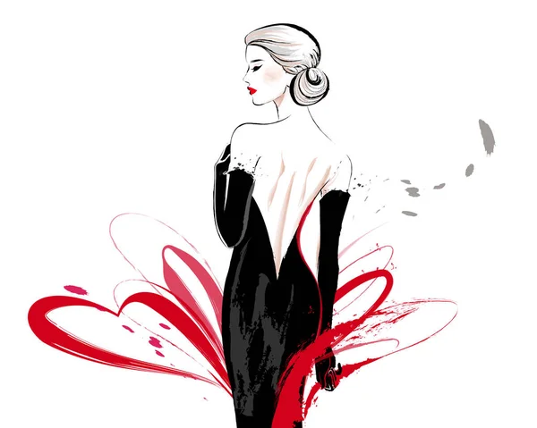 Femme portant une robe de soirée noire — Image vectorielle