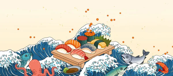 Sashimi óriás hullámokon — Stock Vector