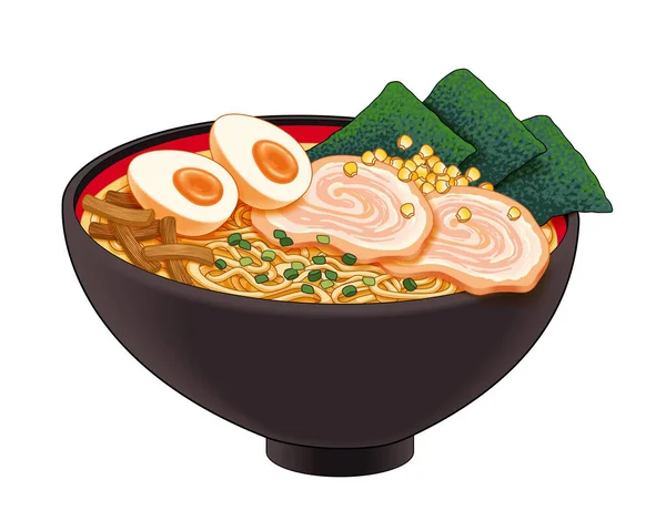 Délicieux Ramen Miso Porc Nori Isolé Sur Fond Blanc — Image vectorielle