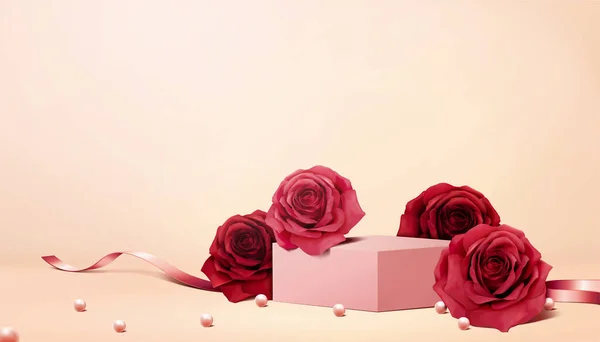 Romantische Rosen Und Perlen Hintergrund Illustration — Stockvektor