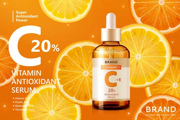 Vitamin Serum Annonser Vackra Skivad Citrus Bakgrund Illustration — Stock vektor