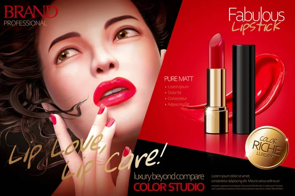 Fabulosos Anuncios Lápiz Labial Con Mujer Moda Que Usa Lápiz — Archivo Imágenes Vectoriales